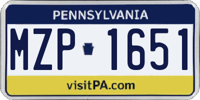 PA license plate MZP1651