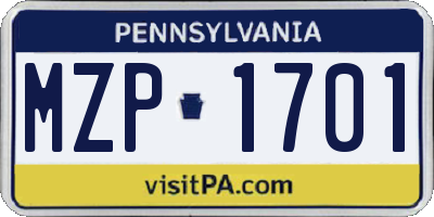 PA license plate MZP1701