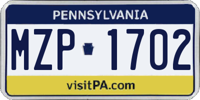 PA license plate MZP1702