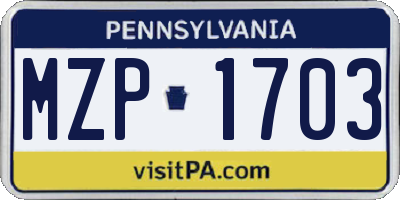 PA license plate MZP1703