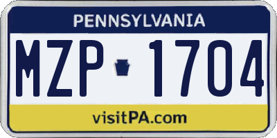 PA license plate MZP1704
