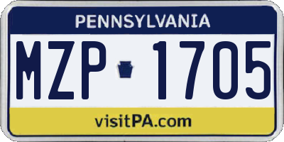 PA license plate MZP1705