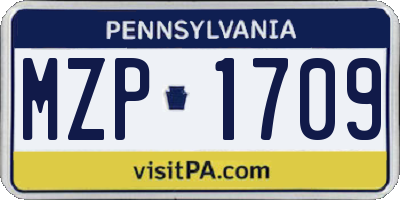 PA license plate MZP1709