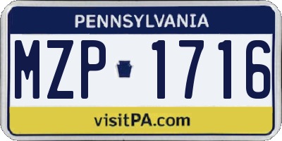 PA license plate MZP1716