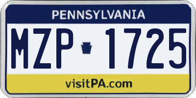 PA license plate MZP1725