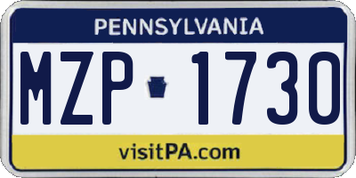 PA license plate MZP1730