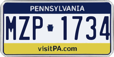 PA license plate MZP1734