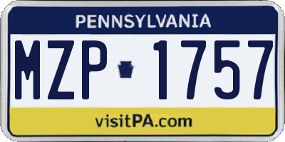 PA license plate MZP1757
