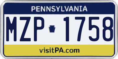 PA license plate MZP1758