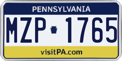 PA license plate MZP1765