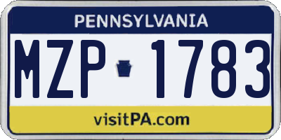 PA license plate MZP1783