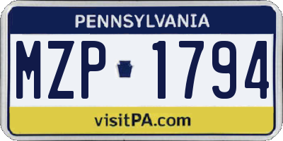 PA license plate MZP1794