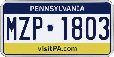 PA license plate MZP1803