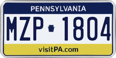 PA license plate MZP1804