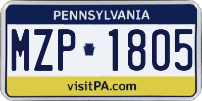 PA license plate MZP1805