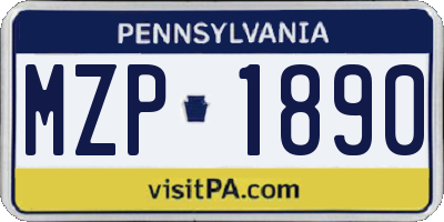 PA license plate MZP1890
