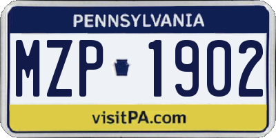 PA license plate MZP1902