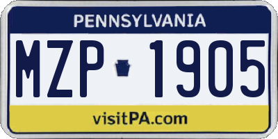 PA license plate MZP1905