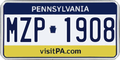 PA license plate MZP1908