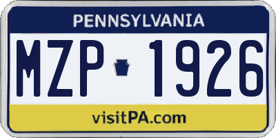 PA license plate MZP1926