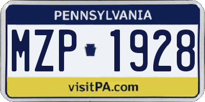 PA license plate MZP1928
