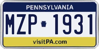 PA license plate MZP1931