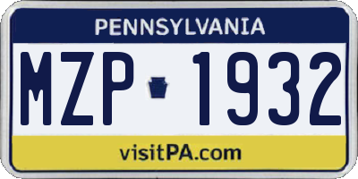 PA license plate MZP1932