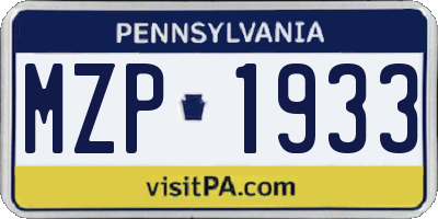 PA license plate MZP1933