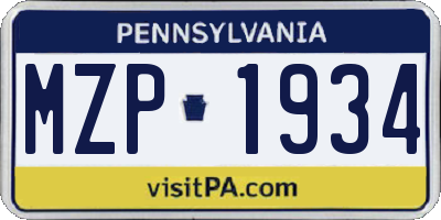 PA license plate MZP1934