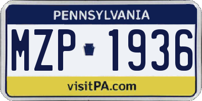 PA license plate MZP1936