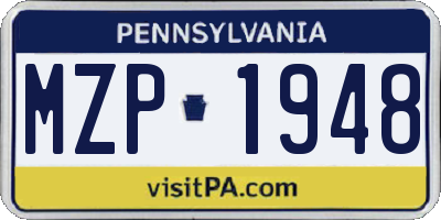 PA license plate MZP1948