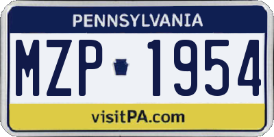 PA license plate MZP1954