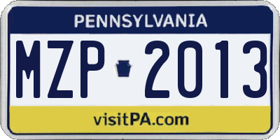 PA license plate MZP2013