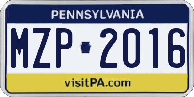 PA license plate MZP2016