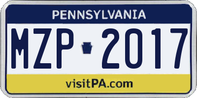 PA license plate MZP2017