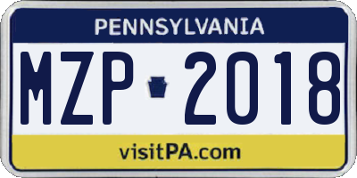 PA license plate MZP2018