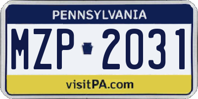 PA license plate MZP2031