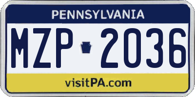 PA license plate MZP2036