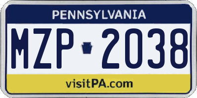PA license plate MZP2038