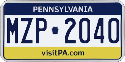 PA license plate MZP2040