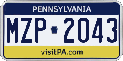 PA license plate MZP2043