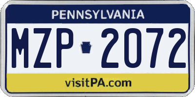 PA license plate MZP2072