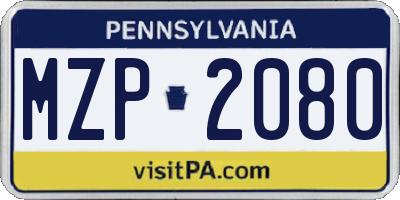 PA license plate MZP2080