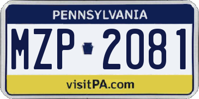 PA license plate MZP2081