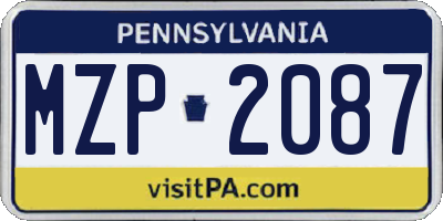 PA license plate MZP2087