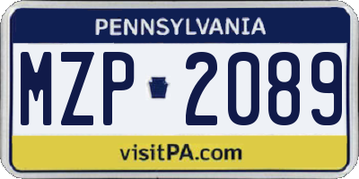 PA license plate MZP2089