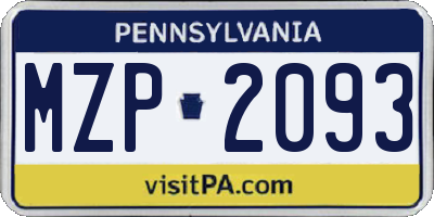 PA license plate MZP2093