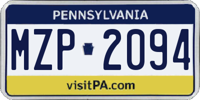 PA license plate MZP2094