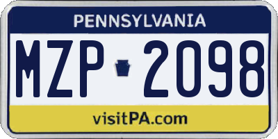 PA license plate MZP2098