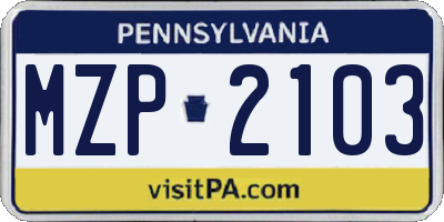 PA license plate MZP2103